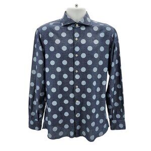 Domenico Tagliente Mens 40 - 15 3/4 Dress Shirt Polka Dot Blue Gray Button Long